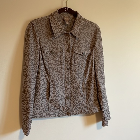 Animal Print Jacket Chicos Gray Cheetah Leopard Contemporary Edgy Glam Modern - Picture 2 of 16